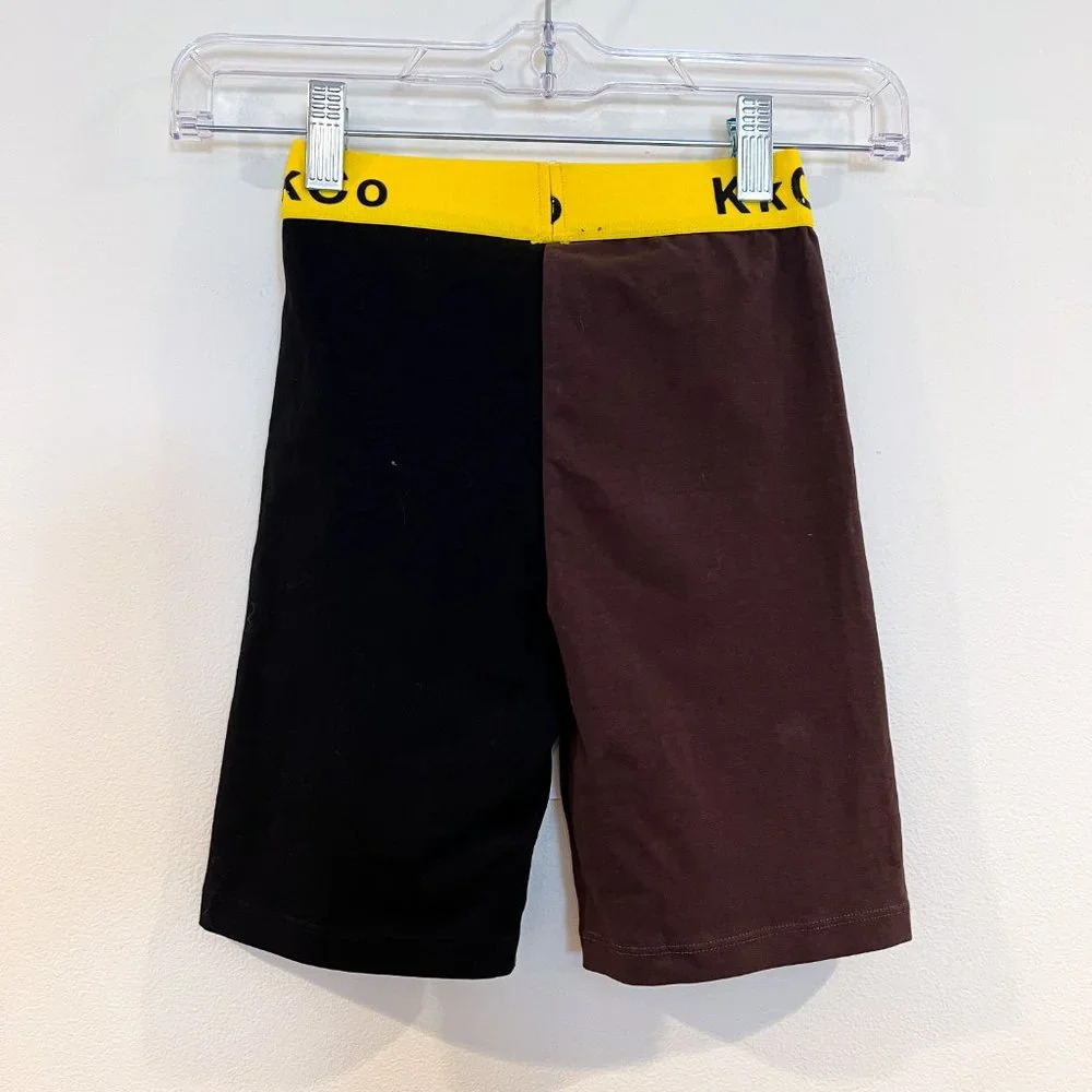 KkCo Colorblocked Black Brown Elastic Waist Designer Compression Athletic Shorts - Picture 5 of 6